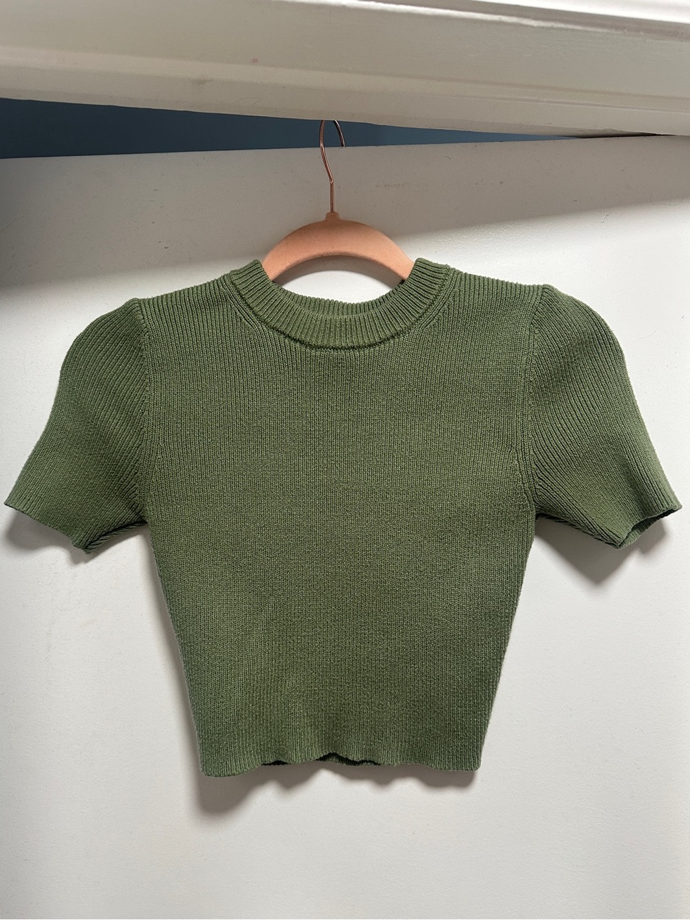Zara Olive Green Short Sleeve Knit Crop Top